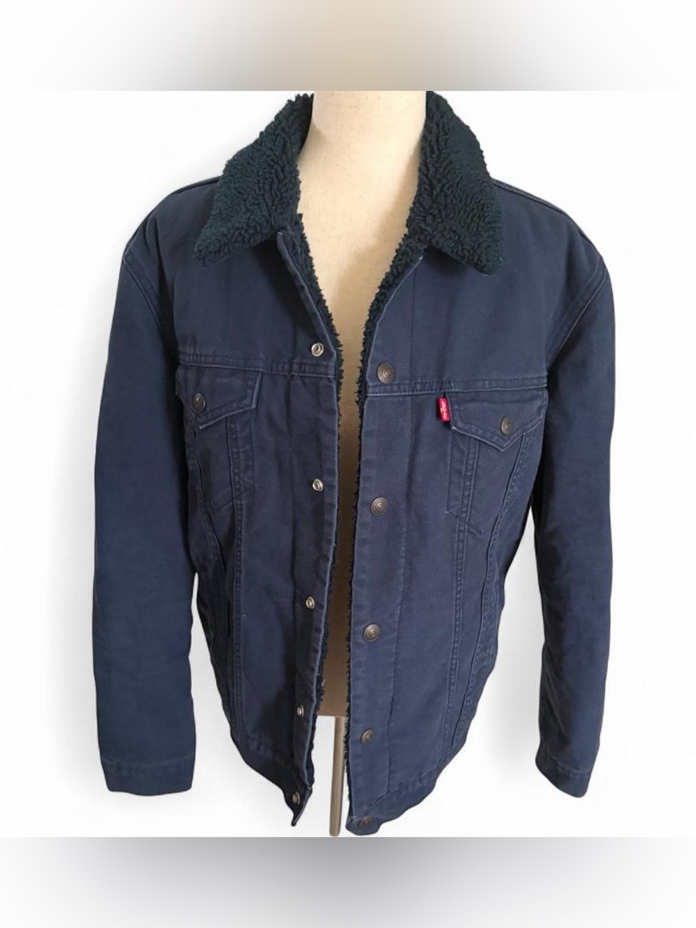 Levis Mens Large Original Sherpa Trucker Jacket Blue Canvas Gorpcore Heritage